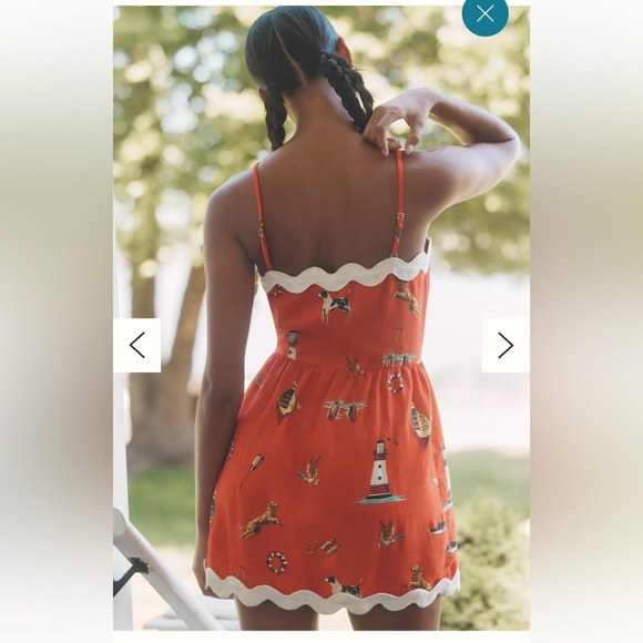 NWT retail $98 size M #Anthro CELANDINE Linen blend scalloped mini dress. - Picture 2 of 6